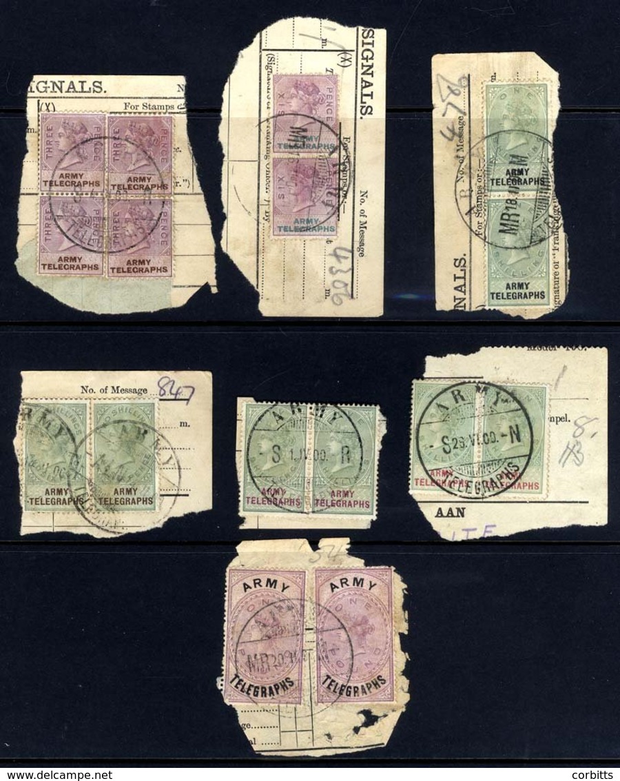 ARMY TELEGRAPHS 1899-1900 Various Vals Each On Piece Comprising 3d (4), 6d Pair, 1s Pair, 2/6d Paid, 5s Pair, 10s Pair & - Other & Unclassified