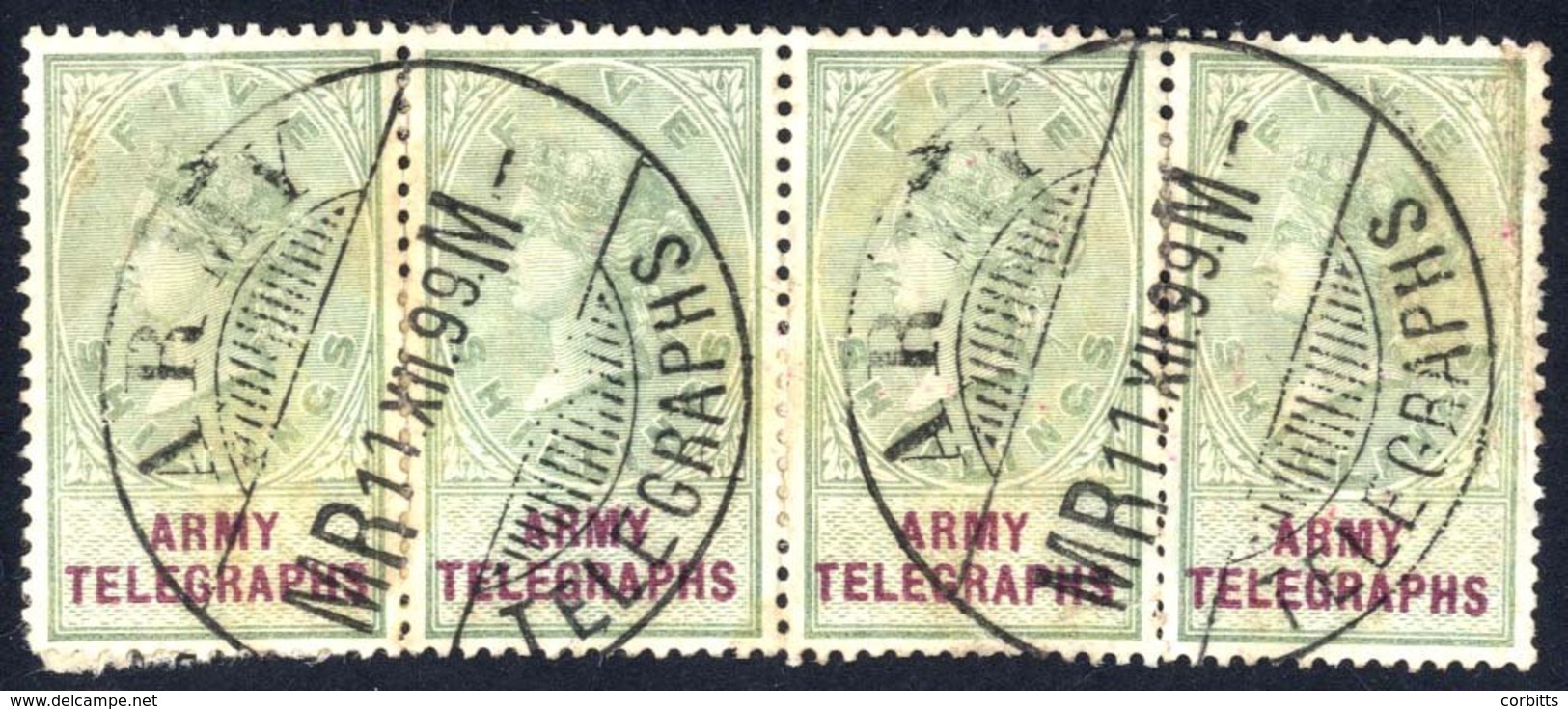 ARMY TELEGRAPHS 1899-1900 5s Green & Mauve Horizontal Strip Of Four, Cancelled By Two 'Army/Telegraphs' D/stamps, Second - Other & Unclassified