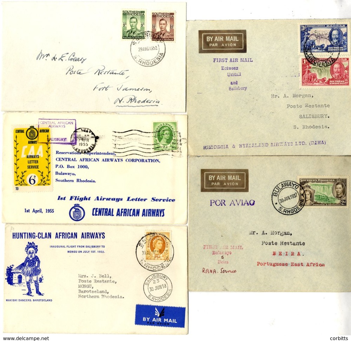 1935-58 First Flight Covers (5) From 1935 Oct 5th RANA First Mail Stop At Umtali Flown Umtali - Salisbury (Scarce), 1937 - Other & Unclassified