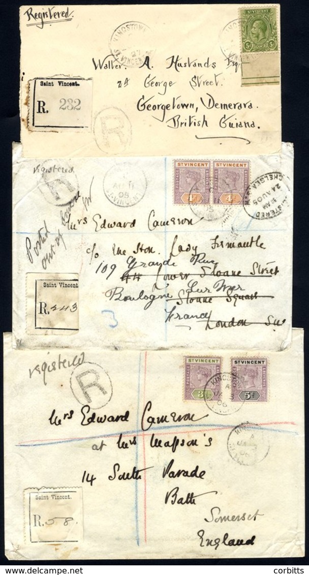 1905-27 Three Registered Envelopes, 1905 To England, Redirected To France, With A Pair Of QV 4d, 1906 To England With 3d - Other & Unclassified