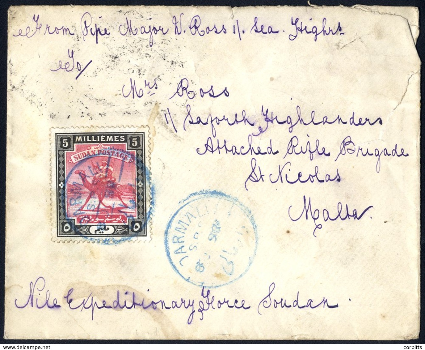 1898 'Nile Expeditionary Force' Cover To Malta, Endorsed At The Top 'From Pipe Major W Ross, 1st Sea(forth) Highrs' With - Other & Unclassified