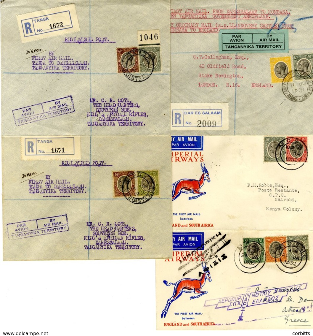 1930-32 First Flight Covers (5) From 1930 Government First Flight Tanga - Dar-Es-Salaam (about 50 Flown), 1931 Govt Expe - Other & Unclassified
