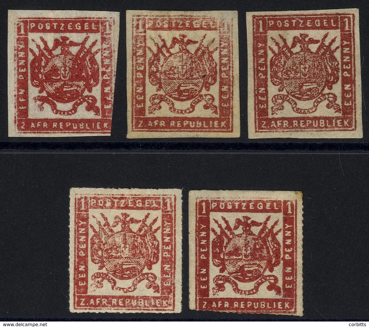 1870 Viljoen 1d Reds (5) Three Imperf (one Cut Into One Side), Two Rouletted M Or Part O.g, One Expertised. (5) Cat. £50 - Other & Unclassified