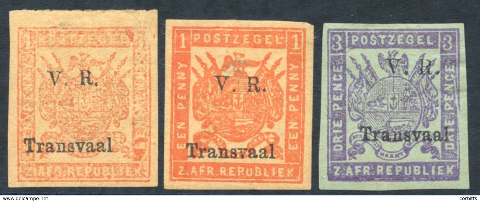 1879 1d, Red-yellow (closed Tear) & 1d Red-orange, Both M With Thin Spots, 3d Mauve-green, M Also Has Thin Spot, SG.147, - Other & Unclassified