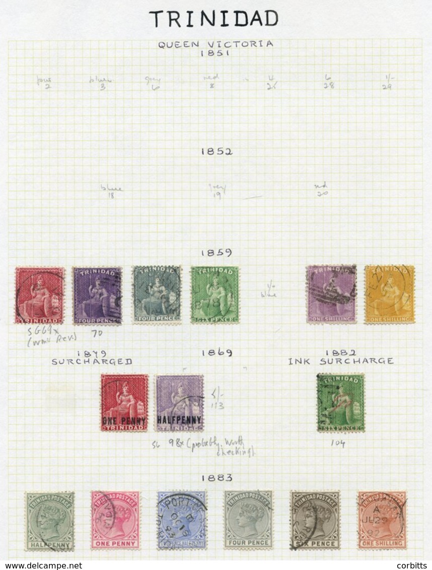 1859-1975 VFU Collection On Leaves Incl. Trinidad 1859 Seated Britannias To 1s Mauve & 1s Chrome Yellow, 1883 To 1s, 189 - Other & Unclassified