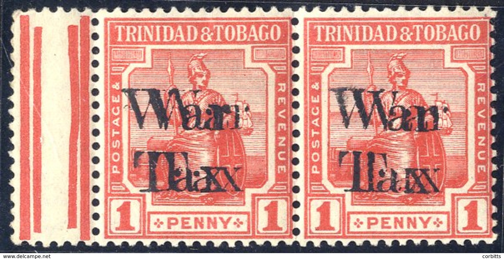 1918 Feb War Tax Type 26 On 1d Scarlet In A M Pair From The Left Of The Pane, Both Showing Variety Overprint Double, Fin - Other & Unclassified