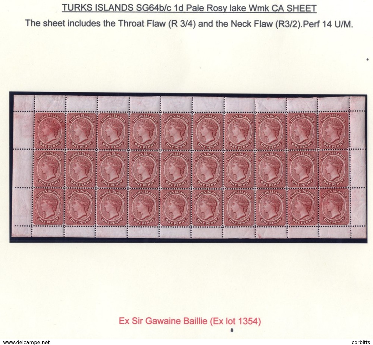 1889-93 CCA 1d Pale Rosy Lake, A Complete Sheet Of Thirty, Fresh UM (some Natural Gum Wrinkles) Incl. The 'throat Flaw'  - Other & Unclassified