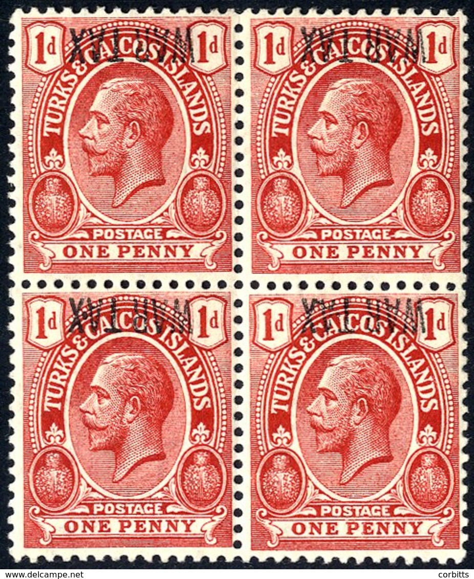 1917 Jan War Tax Type 40 On 1d Red Variety Overprint Inverted (at The Top) Of A Block Of Four, The Upper Right Stamp Sho - Other & Unclassified