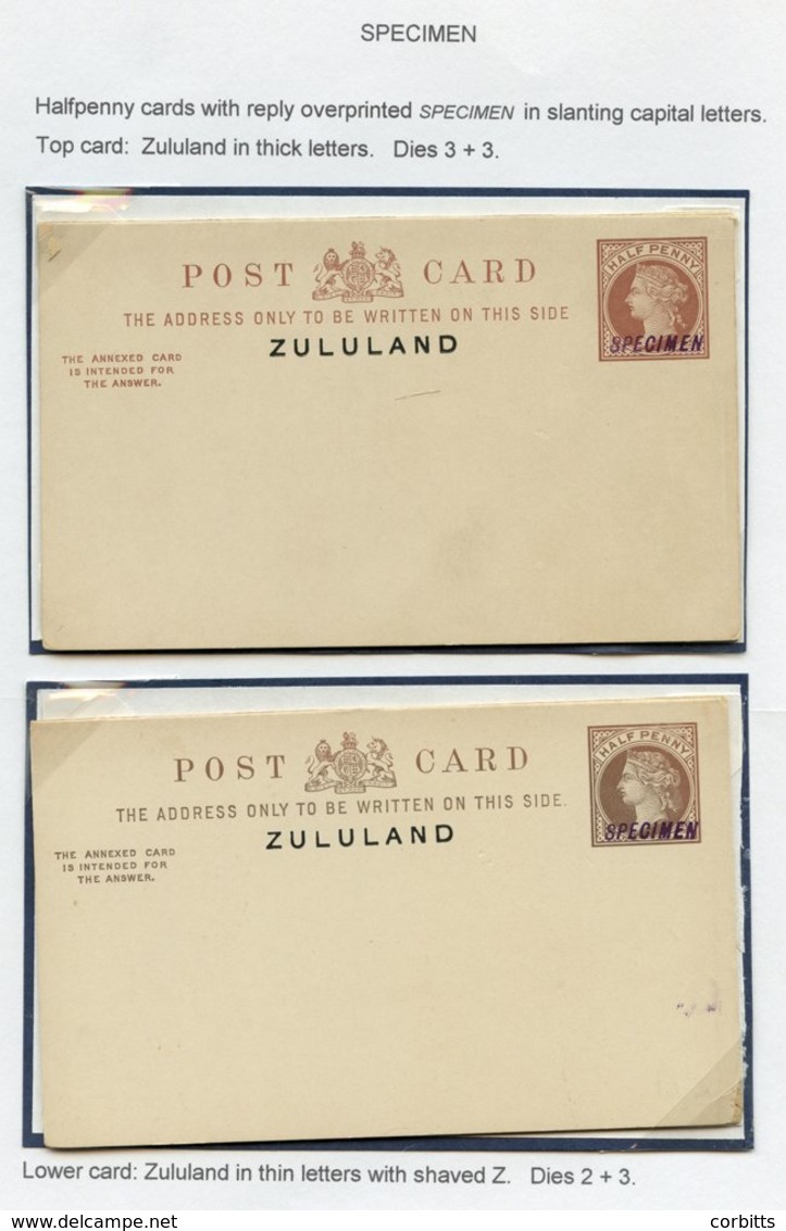 1893 GB Overprinted Reply Paid Cards (2 Different) Both H/stamped 'SPECIMEN'. One Card Has 'ZULULAND' In Thicker Letters - Other & Unclassified