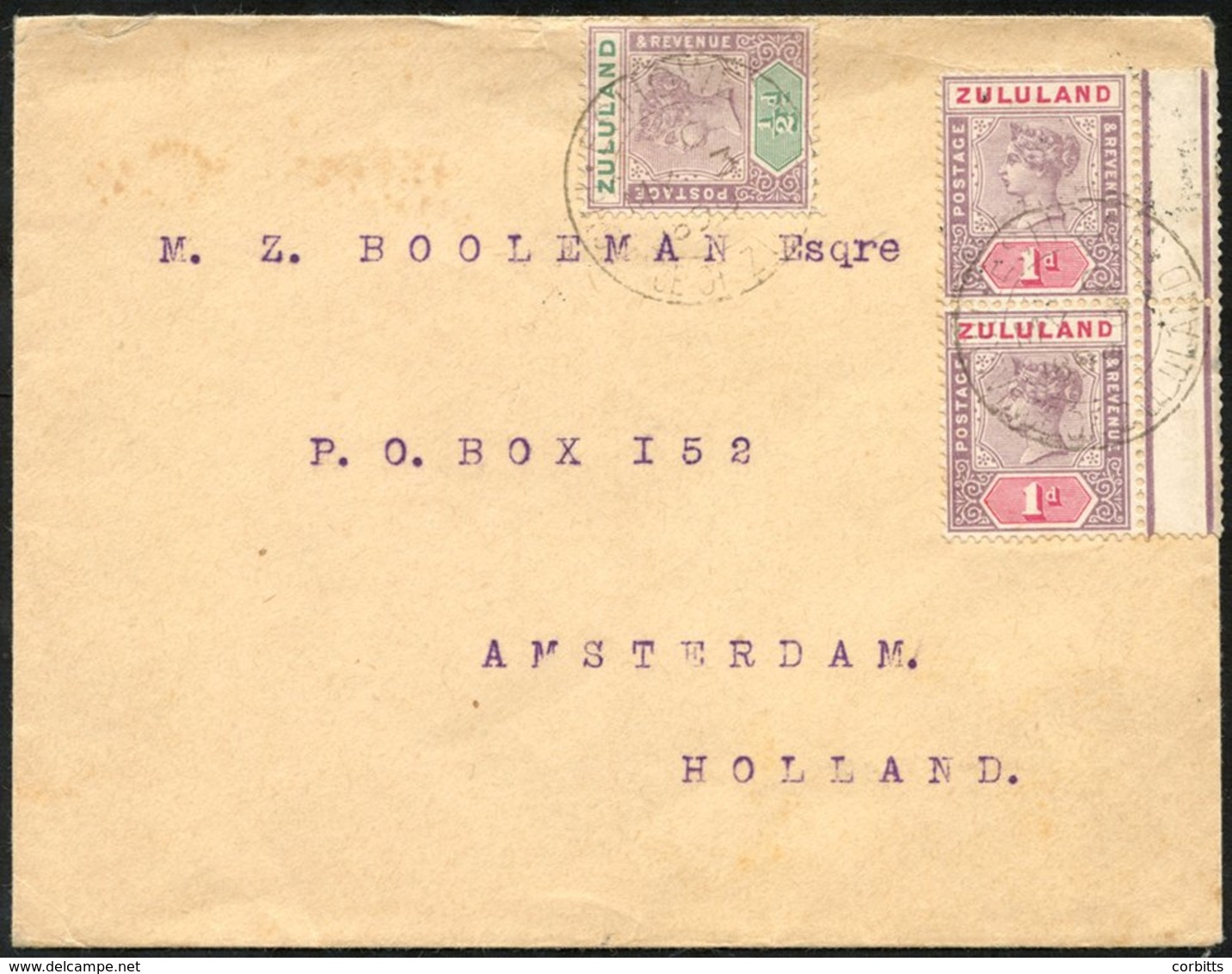 1899 Cover To Holland With ½d & 1d (pair), Cancelled Eshowe MY.3.99. Durban & Amsterdam B/stamps. Late Usage Of These St - Other & Unclassified
