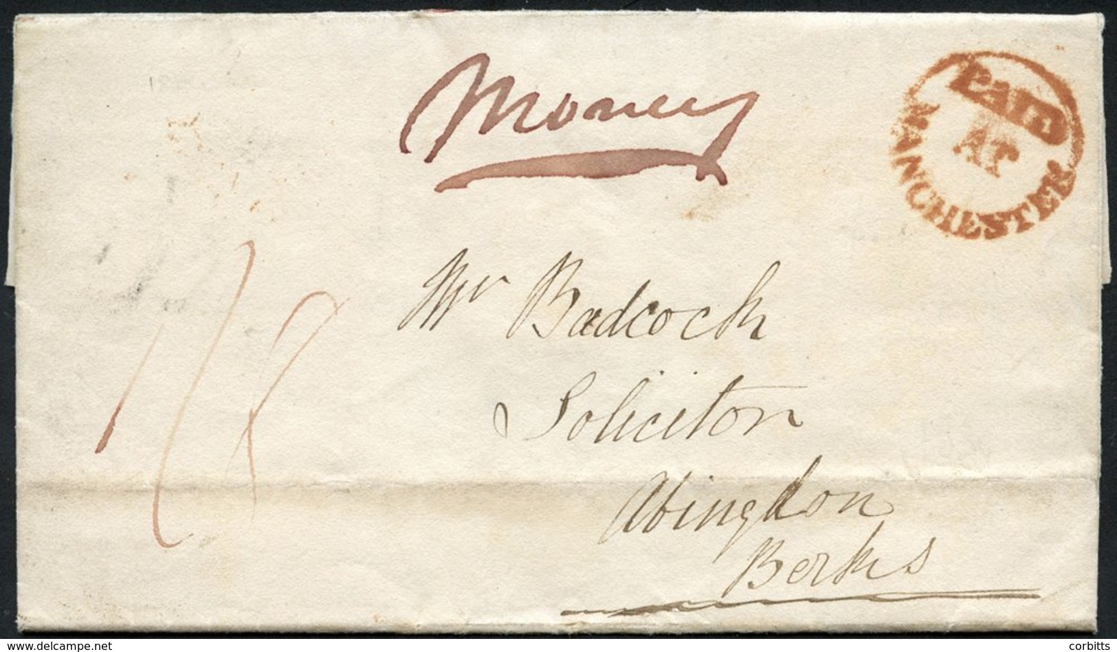 1834 Money Letter From Manchester To Abingdon, Original Contents £5 2s, Endorsed 'Money' & Pre-paid At Double The 10d Ra - Other & Unclassified