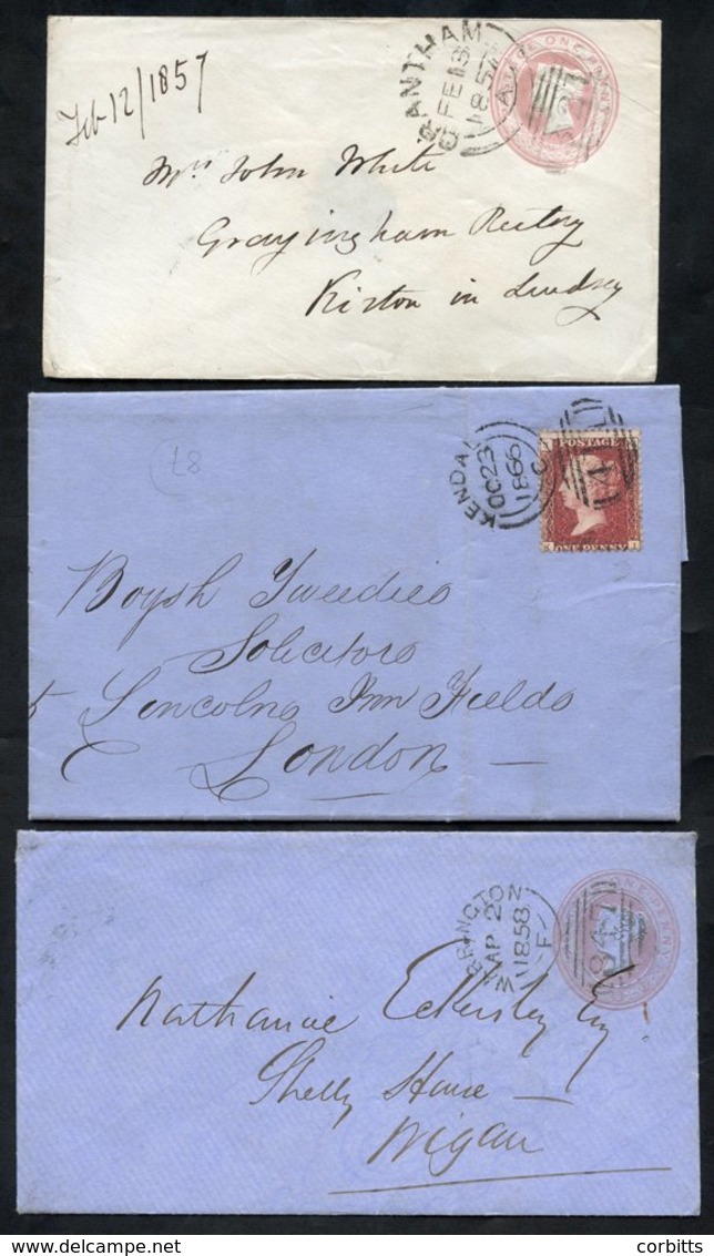 1857-66 Three Covers Cancelled By Sideways Duplexes, 1857 Grantham Code A, 1856 Warrington Code F & 1866 Kendal Code C,  - Autres & Non Classés