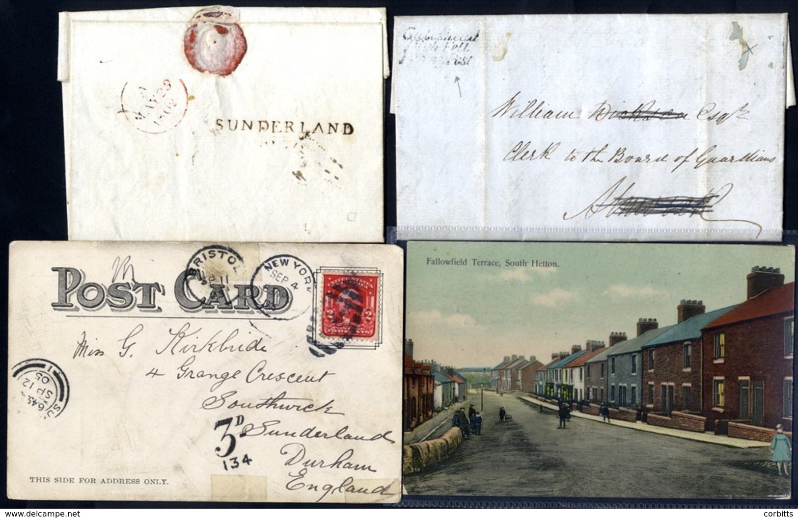 DURHAM 1802-1950 Covers/postcards (11) Incl. 1802 Cover To Margate, Bears Fine 'SUNDERLAND' Mileage Mark, 1842 Cover Fro - Autres & Non Classés