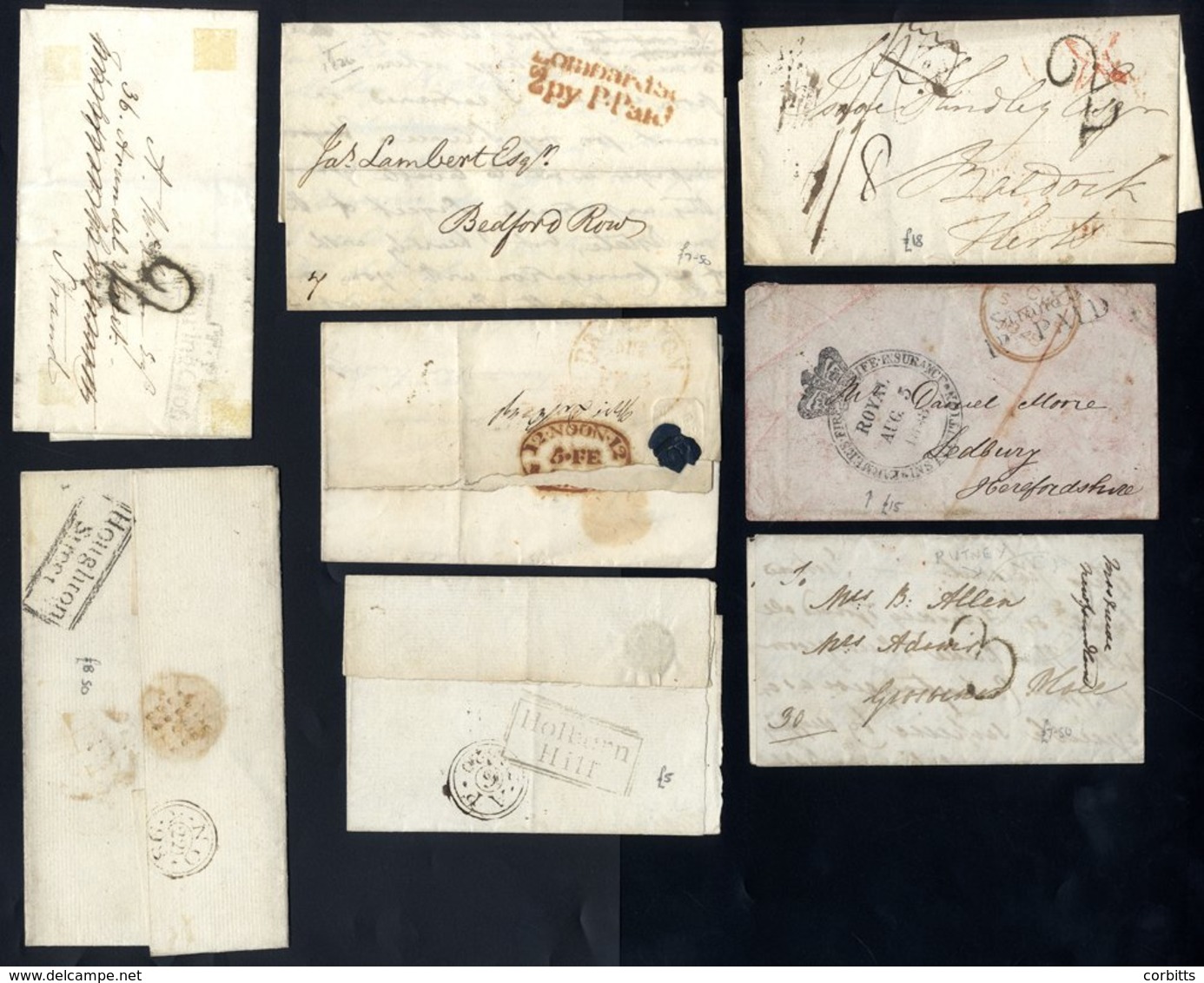 LONDON Twopenny Posts: C1805-38 Covers With Good Variety Of Paid & Unpaid Marks, Hand-struck '2' & '3' Incl. Inspector's - Other & Unclassified