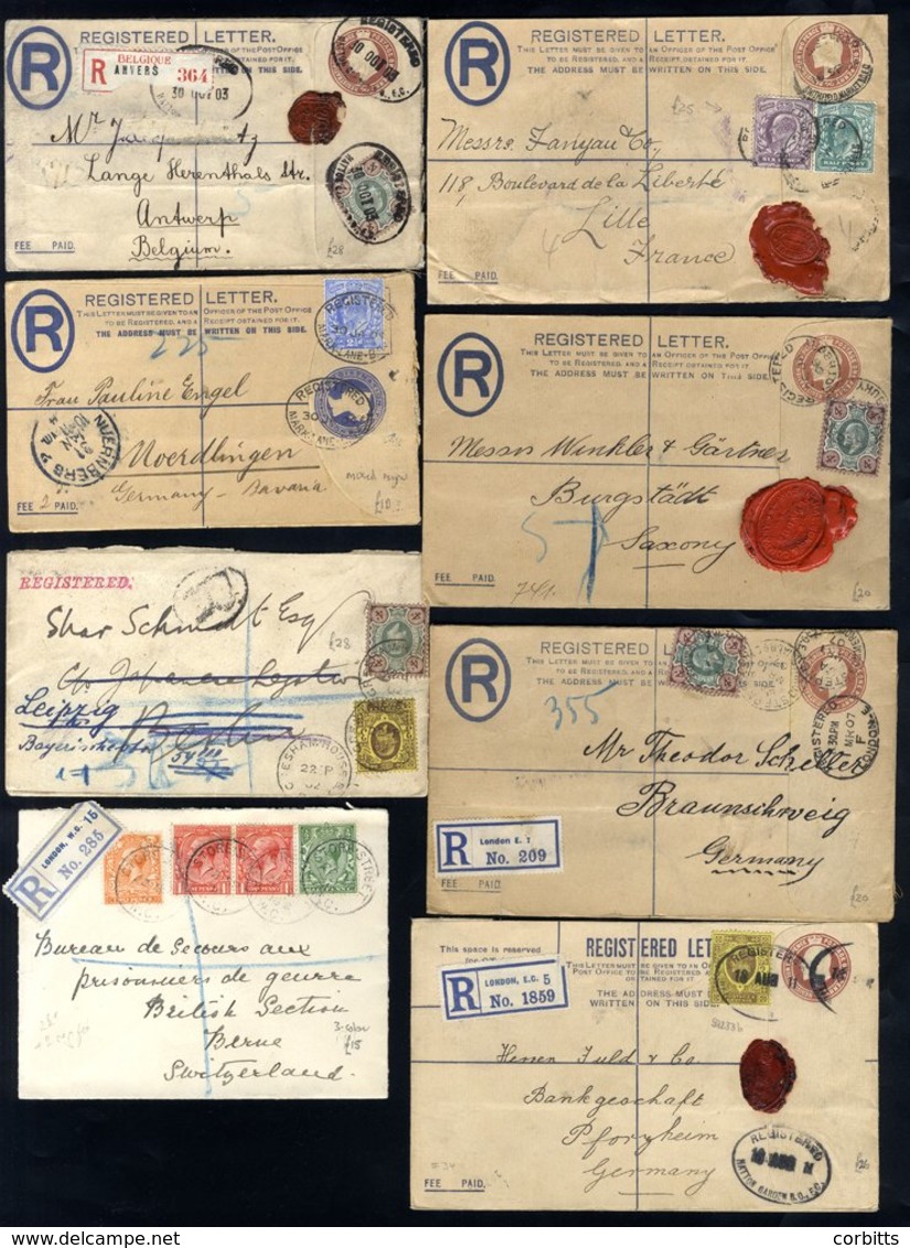 Registered Covers: KEVII/KGV Stationery Envelopes To Foreign Destinations With Various Upratings Incl. 1½d, 3d, 4d & 6d  - Autres & Non Classés