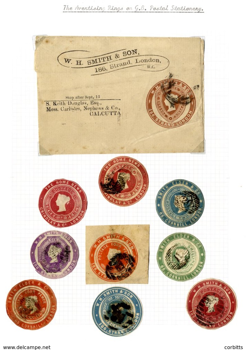 ADVERTISING RINGS QV 1½d Brown Wrapper With W. H. Smith & Son Advert Ring Used To India, Also Nine Advertising Rings All - Other & Unclassified