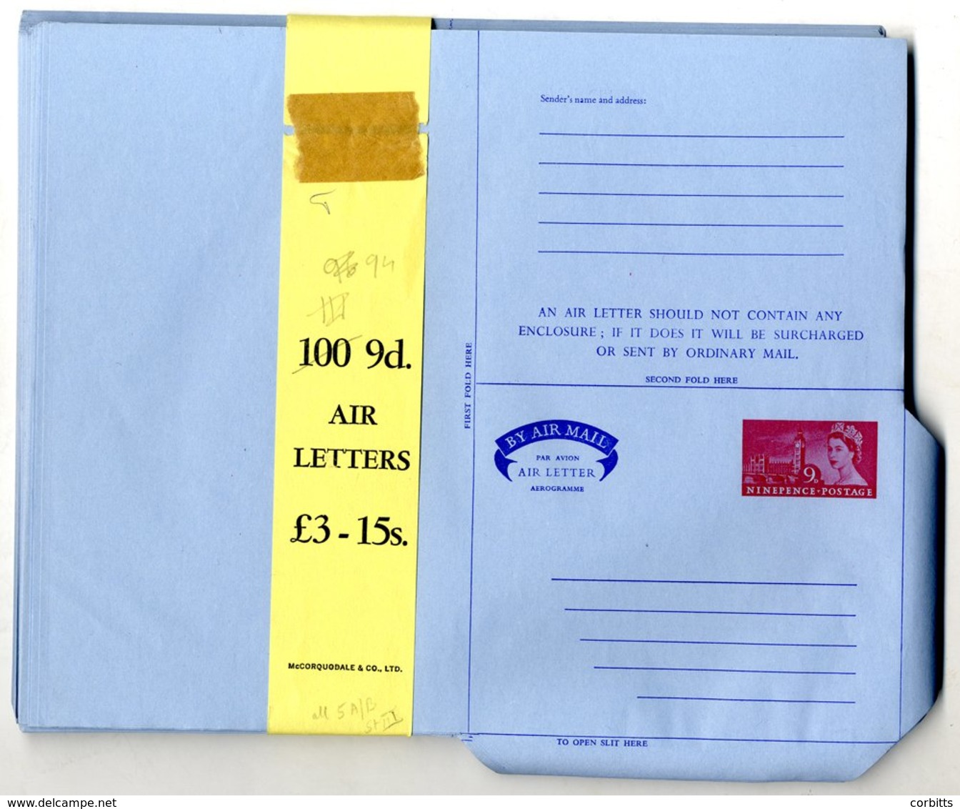 1966 Airmail Letter Sheet 9d Carmine Unused & Un-folded Examples (100) In Original McCorquodale Yellow Wrapper, Huggins  - Autres & Non Classés