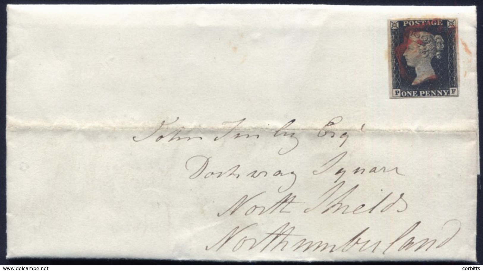 1840 Sept 4th Cover From Chorley To North Shields, Franked Plate 1b PF, Four Good Margins, Cancelled Red MC, Cover Has H - Autres & Non Classés