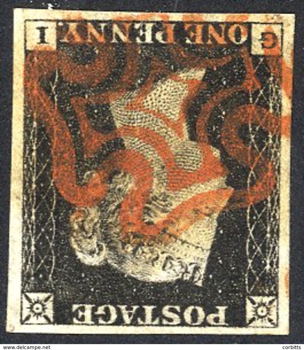 Plate 2 GI, Wmk Inverted, Four Good To Large Margins, Cancelled By A Fine Red MC, Vertical Crease. An Attractive Example - Other & Unclassified