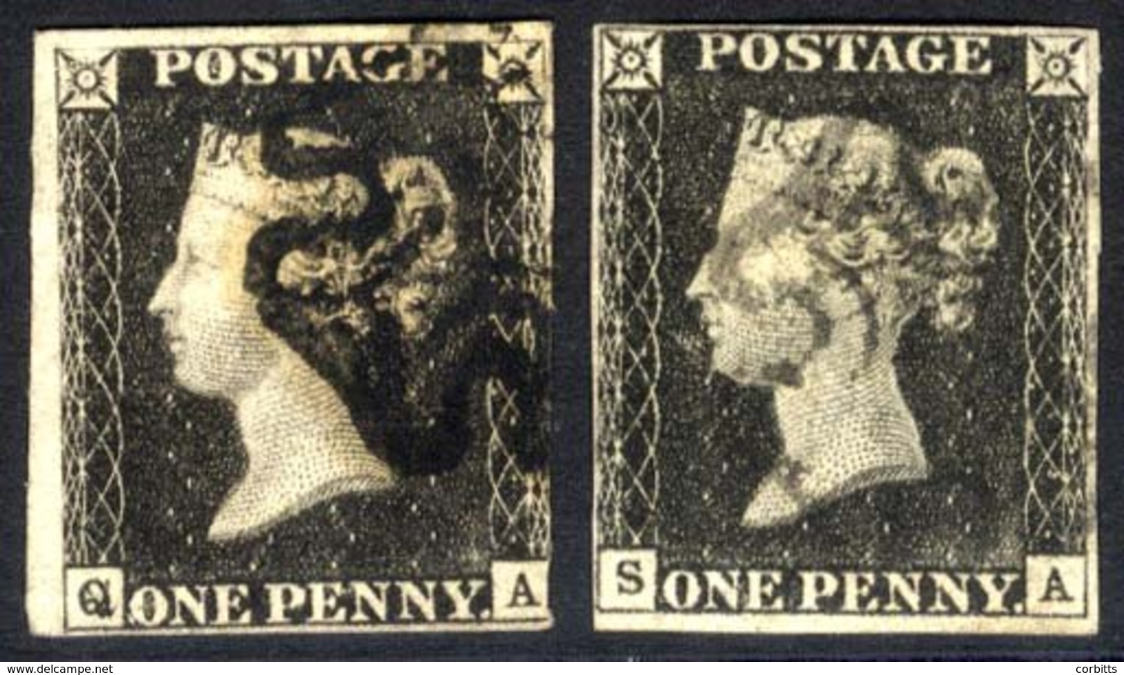 Plate 4 QA, Clear To Large Margins On Three Sides, Right Side Cut Into, Also SA, Four Clear Margins, Both Cancelled In B - Other & Unclassified