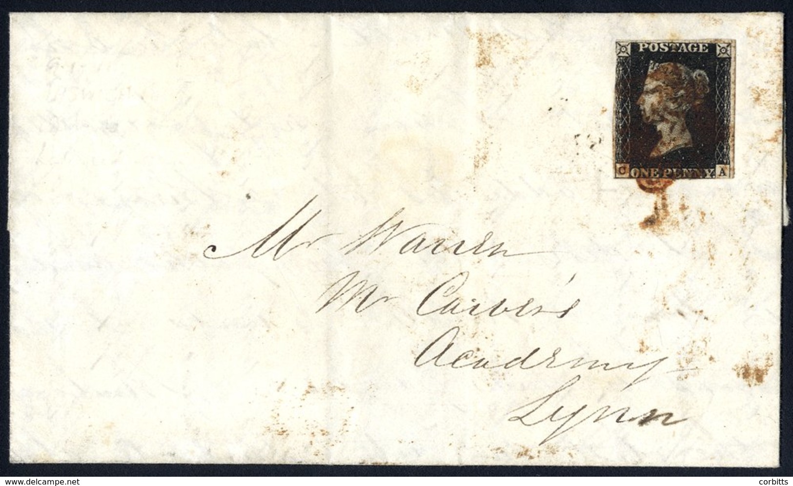 1841 Cover From Ipswich To Lynn, Franked Pl.5 CA, Touched Or Cut Into In Places, Tied By A Brownish MC, Letter Written I - Autres & Non Classés