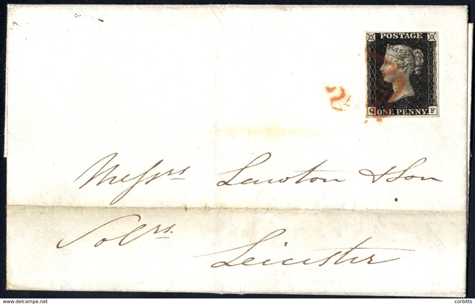 1840 Dec 3rd Cover To Leicester, Franked Pl.5 QF, Four Margin Example Tied Red MC. - Other & Unclassified