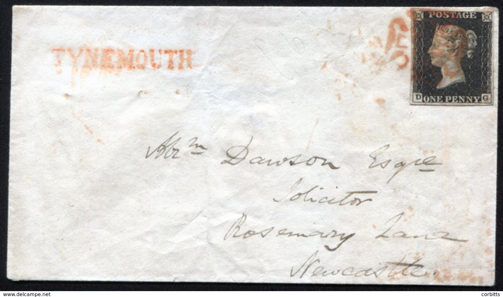 1840 Nov 20th Envelope From Tynemouth To Newcastle, Franked Pl.6 DG, Four Margin Example Tied Red MC & Alongside 'TYNEMO - Other & Unclassified