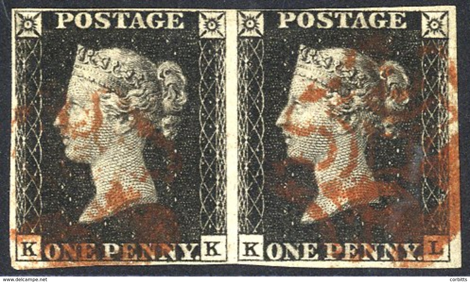 Plate 6 KK-KL Horizontal Pair, Clear To Large Margins, Cancelled In Red. - Other & Unclassified