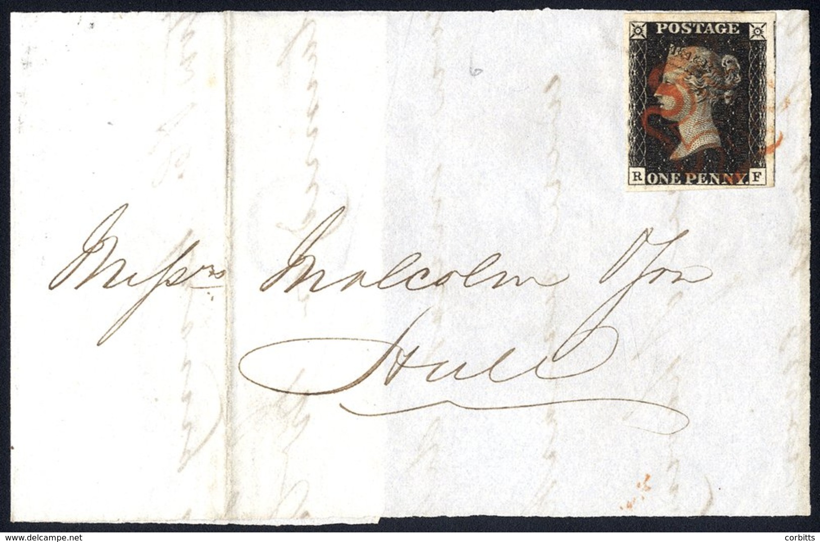 Plate 6 RF, Good To Huge Margins On A Cover Front To Hull, Tied By A Red MC. - Autres & Non Classés