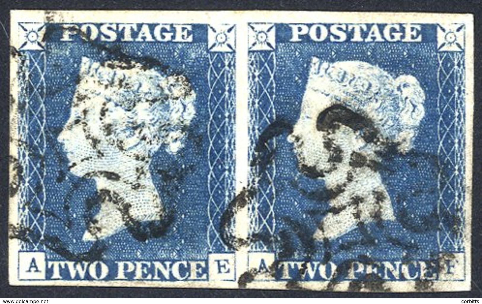 Plate 1 Pale Blue AE/F Horizontal Pair, Good To Very Large Margins, Fine Black MC's. - Autres & Non Classés