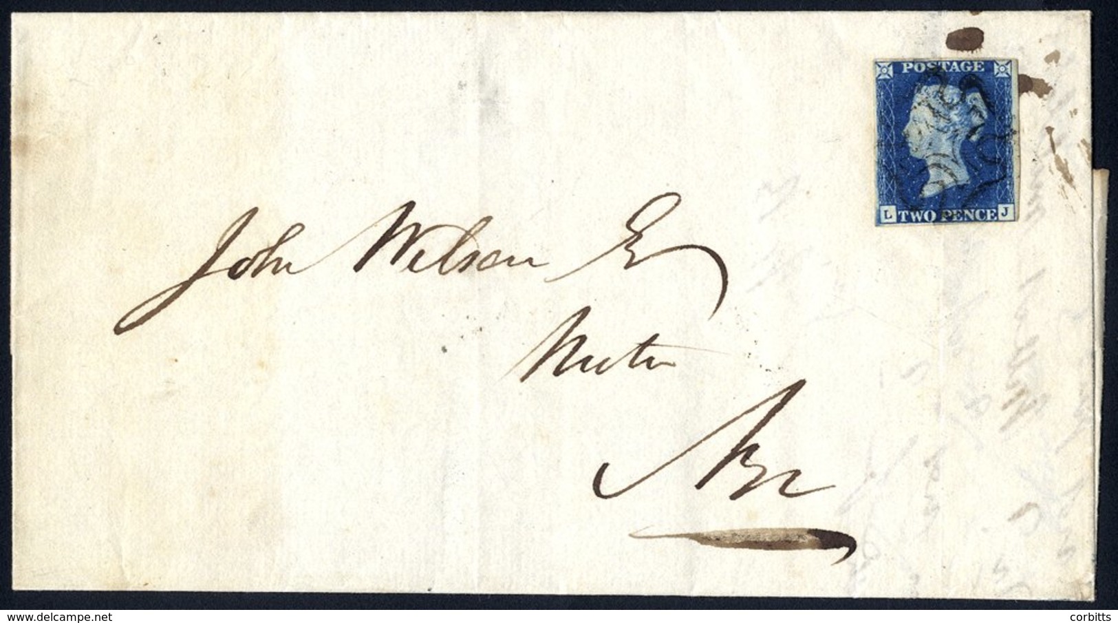 1841 Cover From Maybole To Ayr, Franked Pl.1 LJ, Four Good Margins, Cancelled By Black MC, Back Stamped Maybole/Oct 24/1 - Other & Unclassified