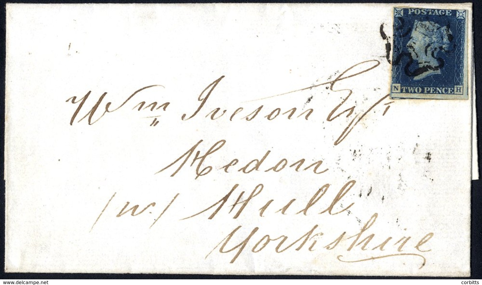 1841 May 22nd Cover To Hull Franked Pl.1 NH, Touching To Huge Margins, Tied Black MC, Reverse Bears May 21st Despatch C. - Other & Unclassified