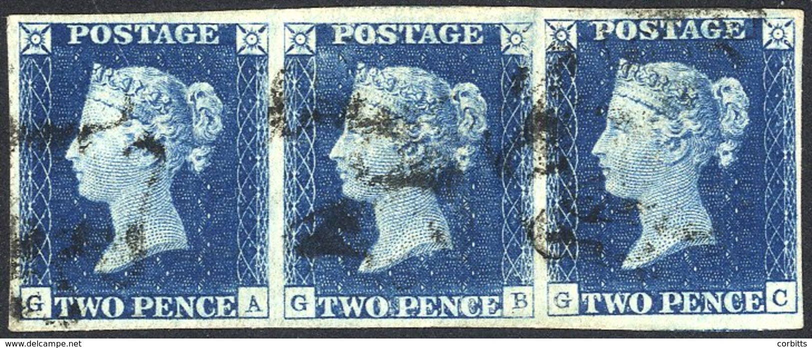 Plate 2 GA-GC Horizontal Strip Of Three, Good To Large Margins All Round, Cancelled By Three Black MC's. Attractive Mult - Other & Unclassified