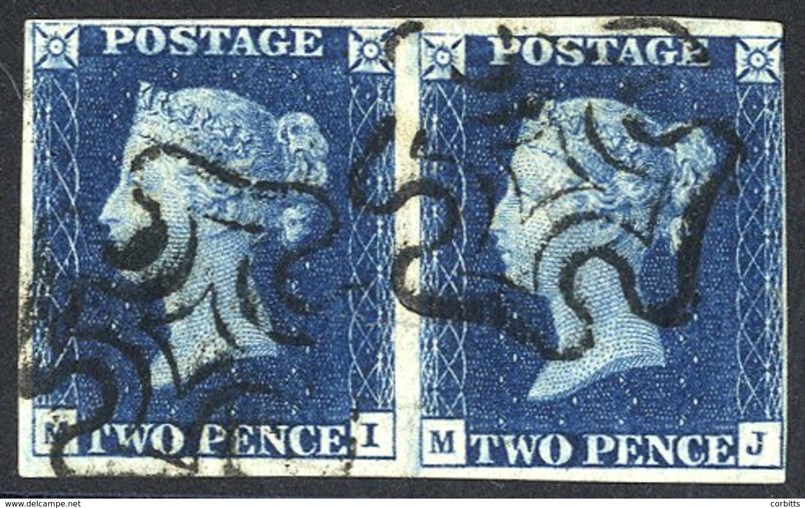 Plate 2 MI/MJ Horizontal Pair, Clear To Large Margins, Fine Black MC's. (2) - Other & Unclassified