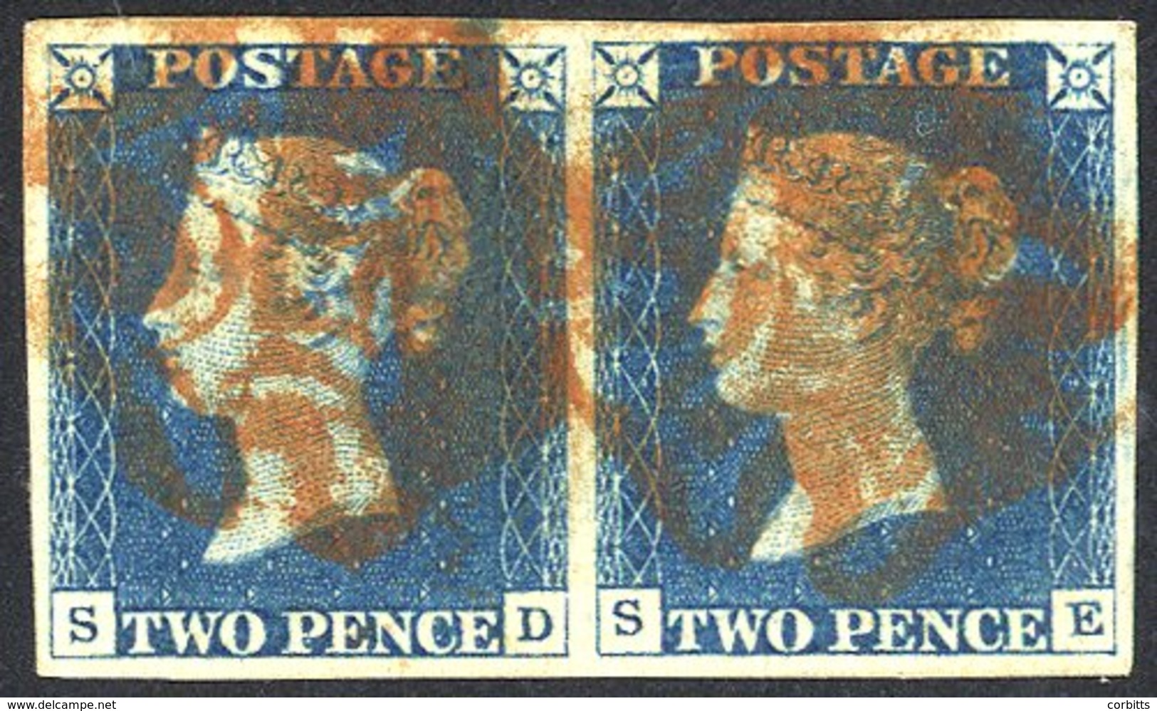 Plate 2 SD-SE Horizontal Pair With Good To Very Large Margins, Cancelled In Red. - Autres & Non Classés