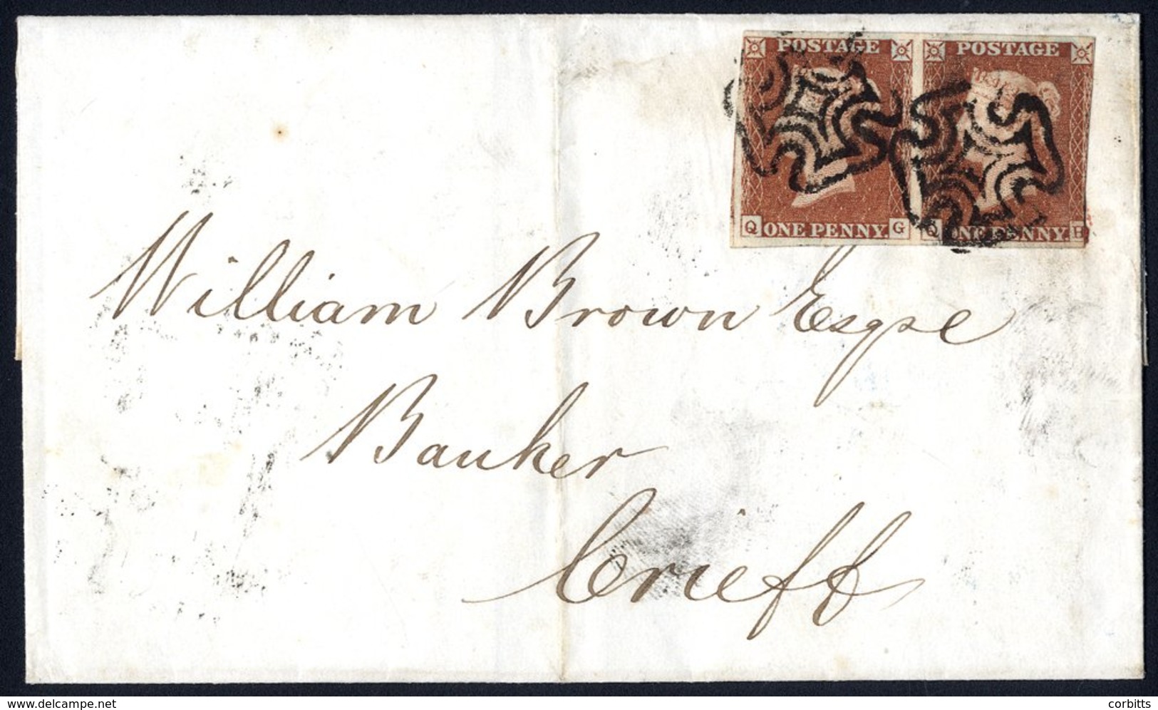 1843 Cover From Stirling To Crieff, Franked 1841 1d Red-brown Pair QG-QH, Good Margins All Round Except Right Side Cut I - Sonstige & Ohne Zuordnung