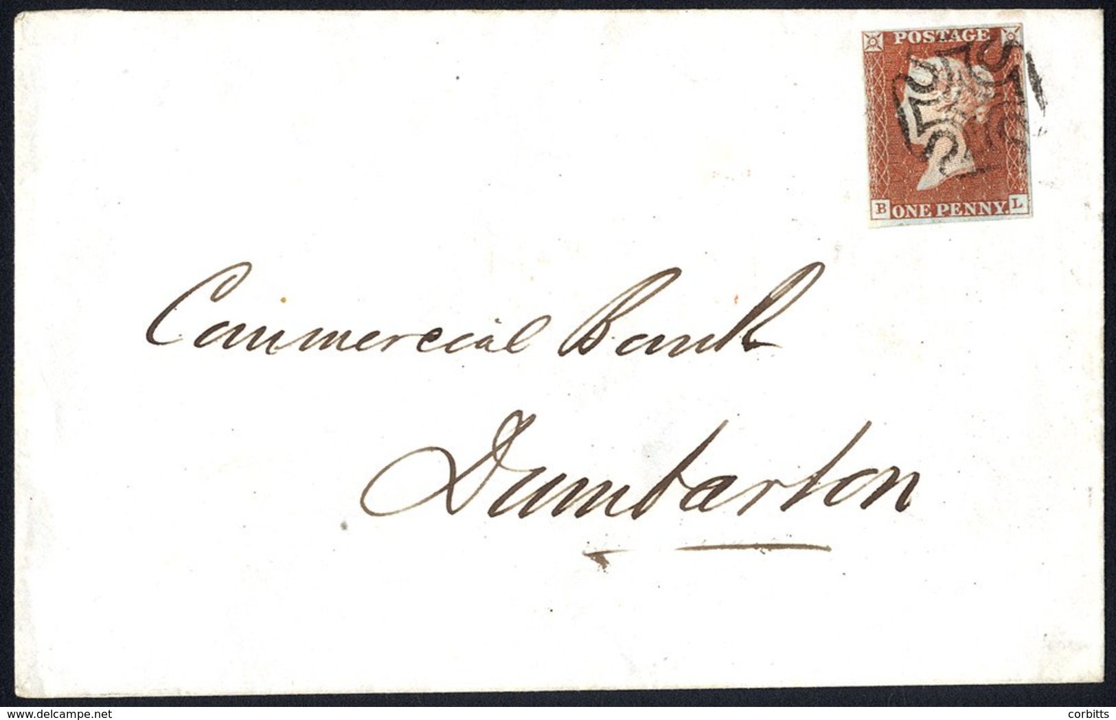 1844 Envelope From Greenock To Dumbarton, Franked 1d Red Brown Pl.35 BL, Four Margin Example Tied By VF Strike Of The Di - Other & Unclassified