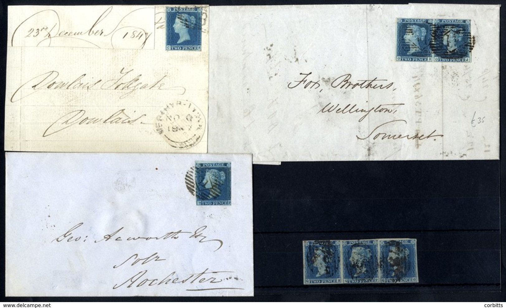 1841 2d Pair On A Cover To Wellington, Somerset, Strip Of Three QE/QG Clear Margins All Round, Cover & Piece Each With C - Other & Unclassified