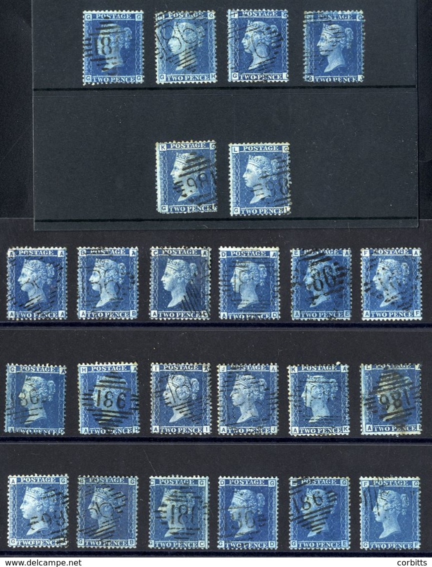 1858-76 2d Blue Pl.9, A Row (12 Letterings) & G Row (12 Letterings) All VFU With Irish Diamond Cancels, SG.45, Cat. £360 - Other & Unclassified