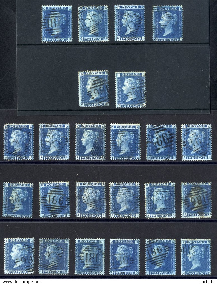 1858-76 2d Blue Pl.9, A Row (12 Letterings) & G Row (12 Letterings) All VFU With Irish Diamond Cancels, SG.45, Cat. £360 - Autres & Non Classés