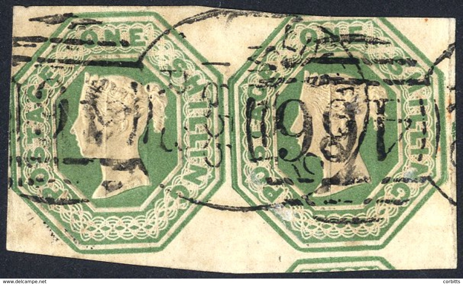 1847-54 1s Pale Green Horizontal Pair With Liverpool Spoon Cancels, SG.54. - Other & Unclassified