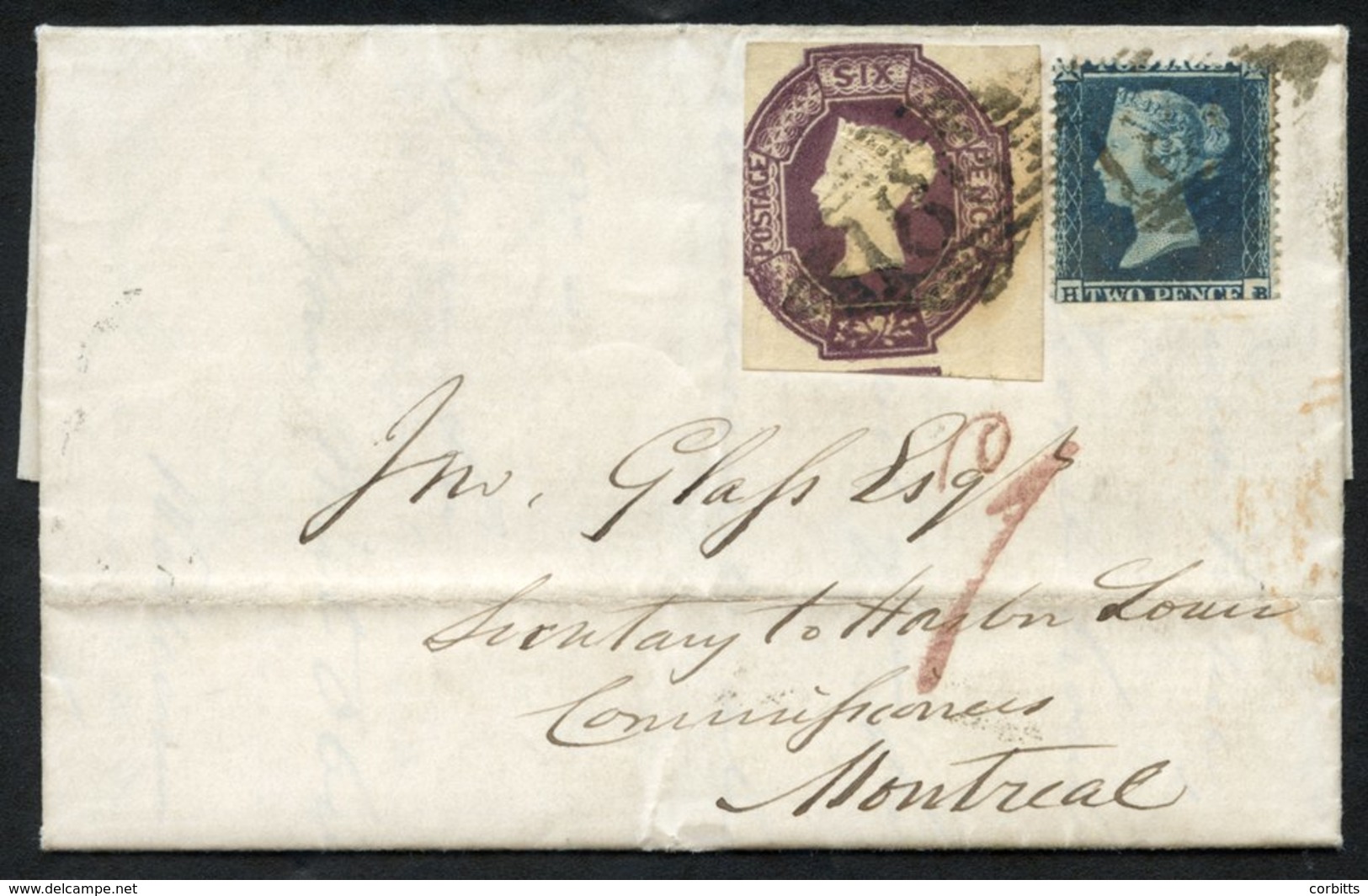 1854 Entire Letter To Montreal, Canada Franked 2d Stars (trimmed At Base) & 6d Embossed Cut Into Right Side With '186' D - Sonstige & Ohne Zuordnung