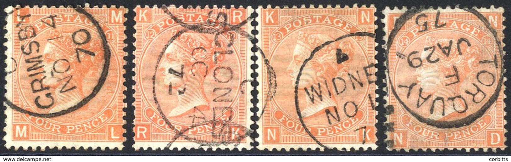 1865-67 4d Vermilion Plate 11, 12, 13 & 14, Each Cancelled By A C.d.s, SG.94. Cat. £350+ - Other & Unclassified