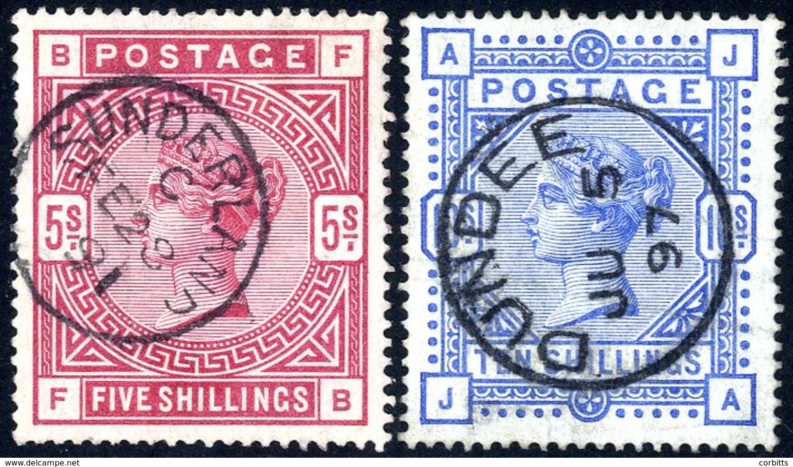 1883 5s Rose, VFU Sunderland Feb 28th 1891 C.d.s, 10s Ultramarine VFU With Dundee Ju 5th 1897 C.d.s, SG.180 & 183. - Autres & Non Classés