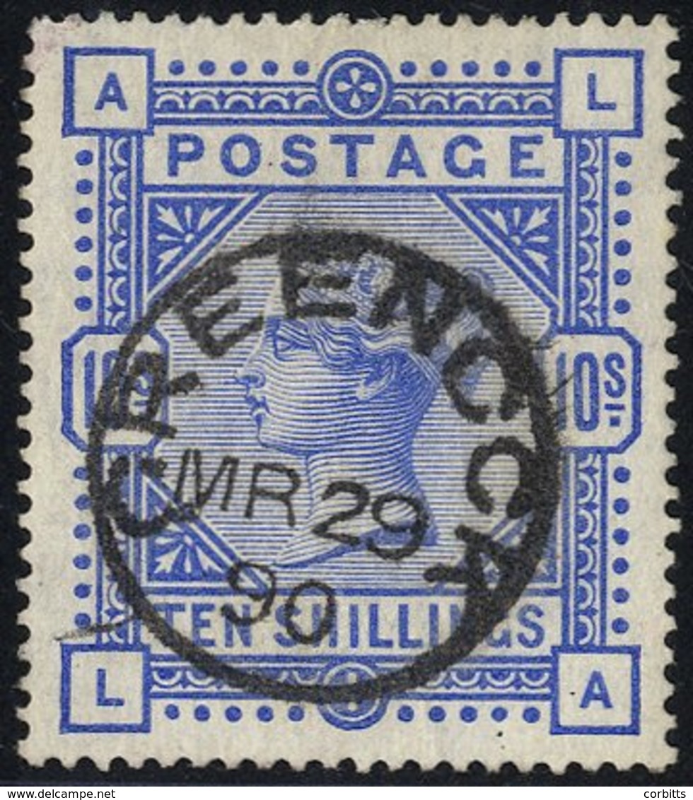 1883 10s Ultramarine LA, VFU With Greenock C.d.s. For March 29th 1890, Upright Strike, SG.183. - Other & Unclassified