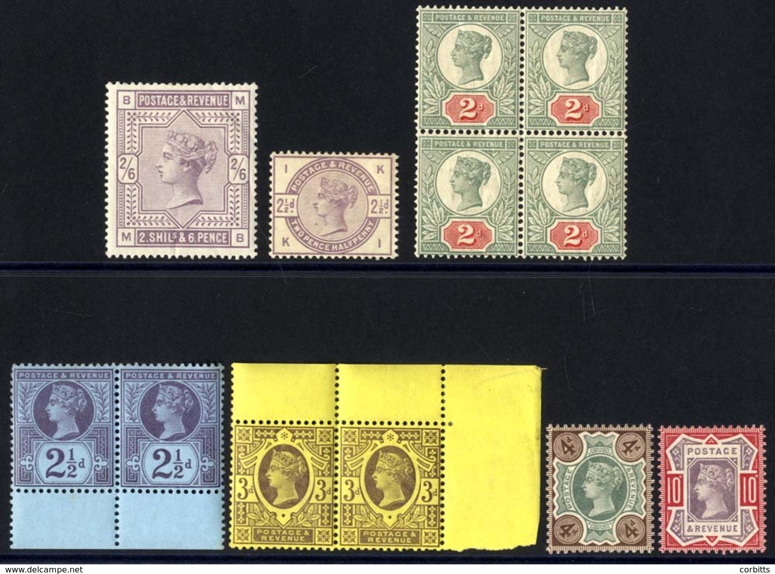 1883 2/6d Lilac, M (creasing), 1883 2½d Lilac M, 1887 Jubilee 2d Block Of Four, UM (Creasing), 2½d Marginal M Pair (1x U - Autres & Non Classés