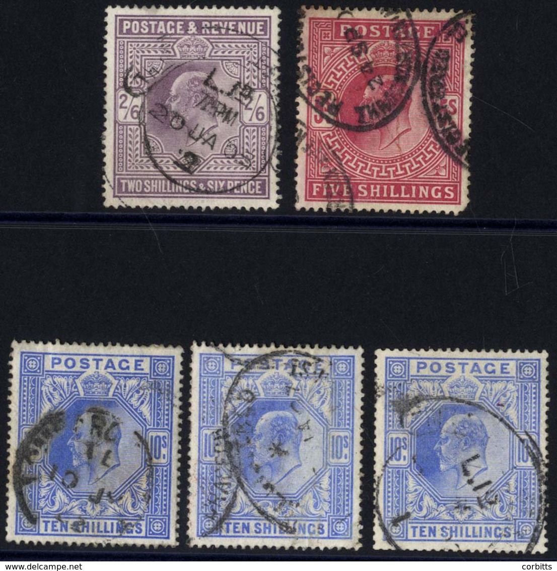 1902-11 High Values 2/6d, 5s, 10s (3), All Good To FU, Minor Faults, 5s Corner Perf, 10s Short Perfs Etc. - Other & Unclassified