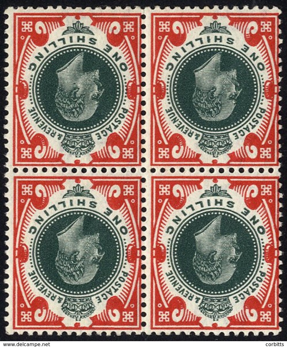 1911-13 1s Deep Green & Scarlet Wmk Inverted, Very Fine M (lower Two Stamps UM) Block Of Four. Scarce Multiple. SG.313wi - Other & Unclassified