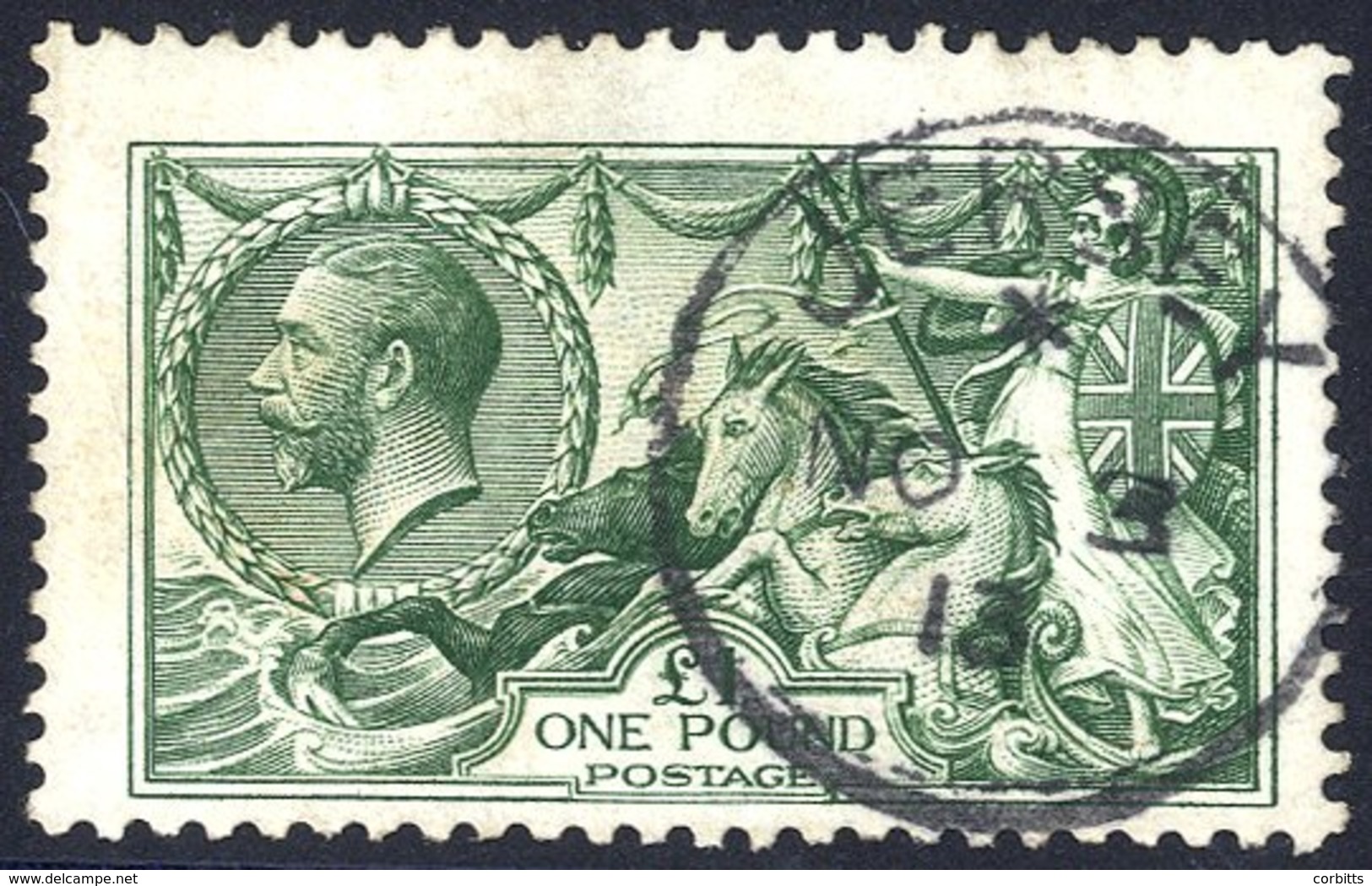 1913 Waterlow £1 Green, Centred Low To Right, VFU With Jersey C.d.s. For Nov 3rd 1913, SG.403. - Other & Unclassified