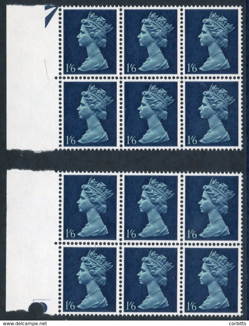 1967 1/6d Greenish Blue & Deep Blue, PVA Gum Phosphor Omitted UM Marginal Blocks Of Six (2), SG.743Evby. (12) Cat. £264 - Other & Unclassified